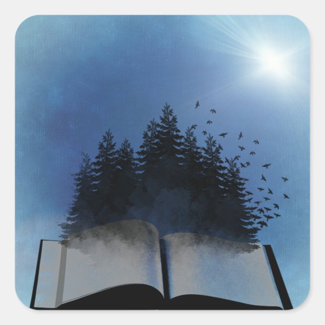Sticker Carré Forêt de livres ouverts (Devant)
