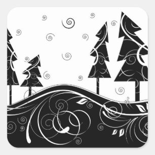 Sticker Carré Forêt de Noël