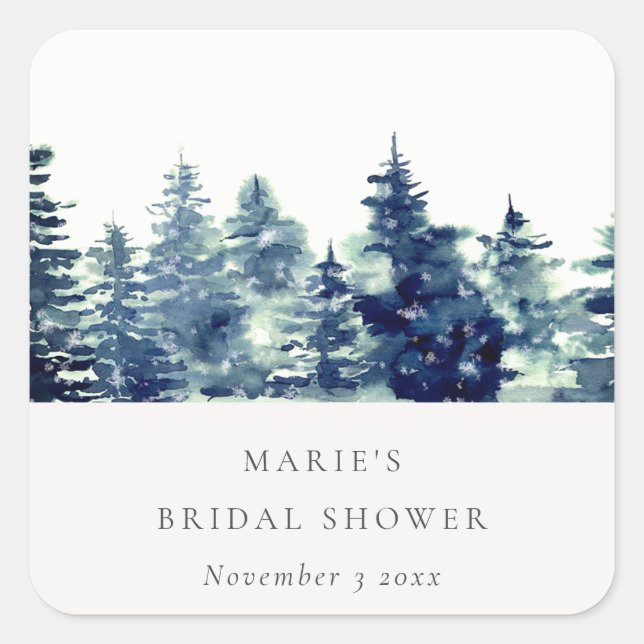 Sticker Carré Forêt de pins hivernale Neige Lavis de mariage (Devant)