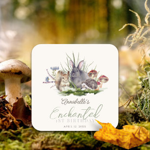 Sticker Carré Forêt enchantée Bois Animaux Crème Anniversaire