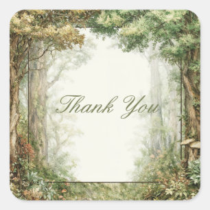 Sticker Carré Forêt Enchantée de Style Pictural Arbres Anciens R
