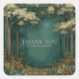 Sticker Carré Forêt Enchantée Fleur Blanche Paillettes Dorées