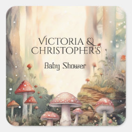 Sticker Carré Forêt enchantée Toadstool Baby shower champignon
