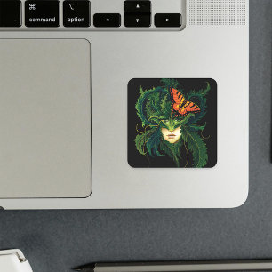Sticker Carré Forêt Enchanteresse Dryade Femme Papillon Fantaisi