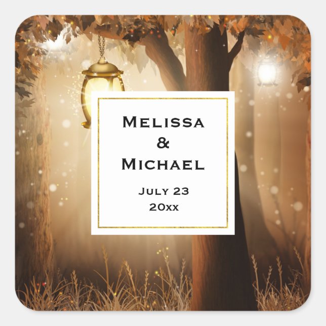 Sticker Carré Forêt magique avec Fairy Lights Mariage (Devant)