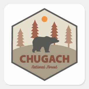 Sticker Carré Forêt nationale de Chugach Ours de l'Alaska