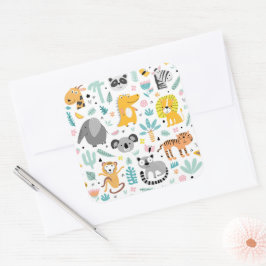 Sticker Carré Forêt tropicale mignonne Animaux