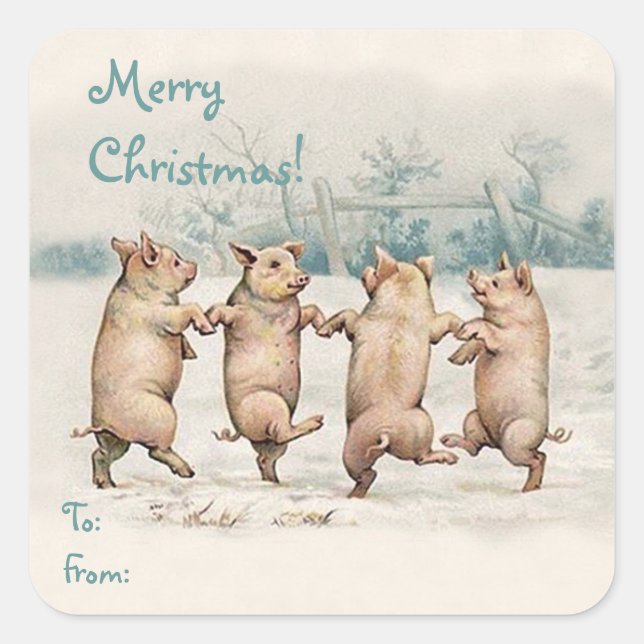 Sticker Carré Forfait Jote Funny Dancing Pigs "Joyeux Noël" (Devant)