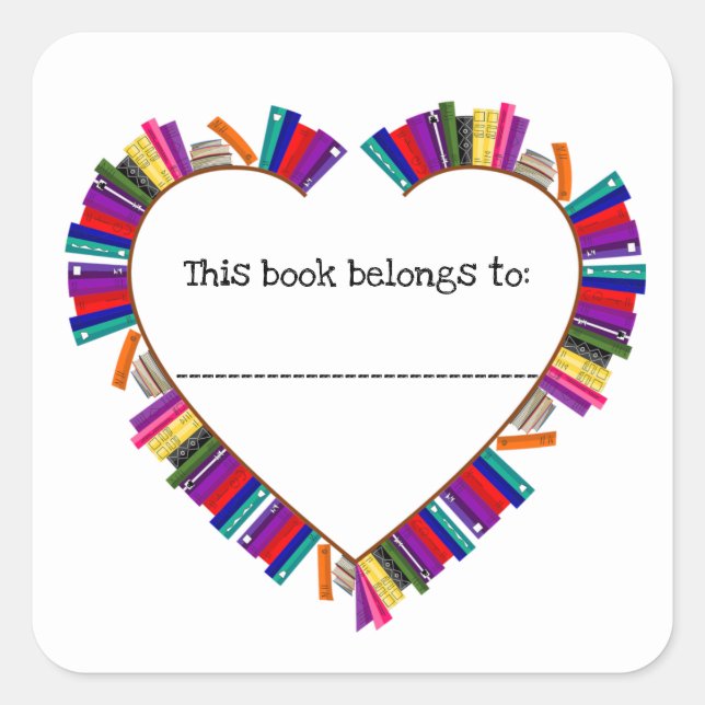 Sticker Carré Forme Coeur modifiable avec Livres Plaque (Devant)