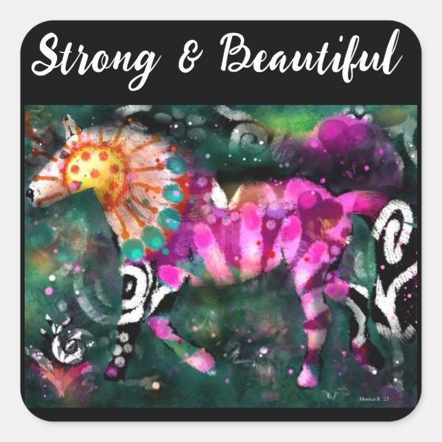 Sticker Carré Forte Belle Abstraite Peinture de Cheval Whimsical (Devant)