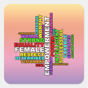Sticker Carré Forte femme Word Cloud