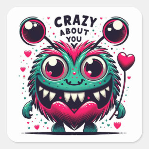 Sticker Carré Fou de toi Valentine Silly Monster