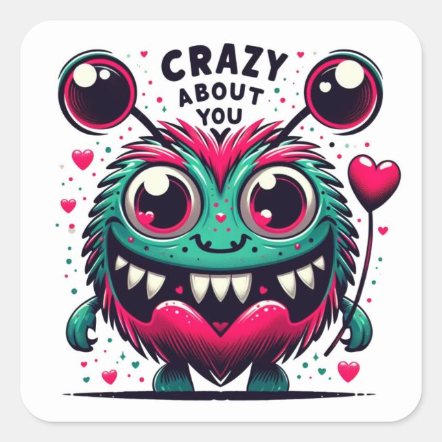 Sticker Carré Fou de toi Valentine Silly Monster (Devant)