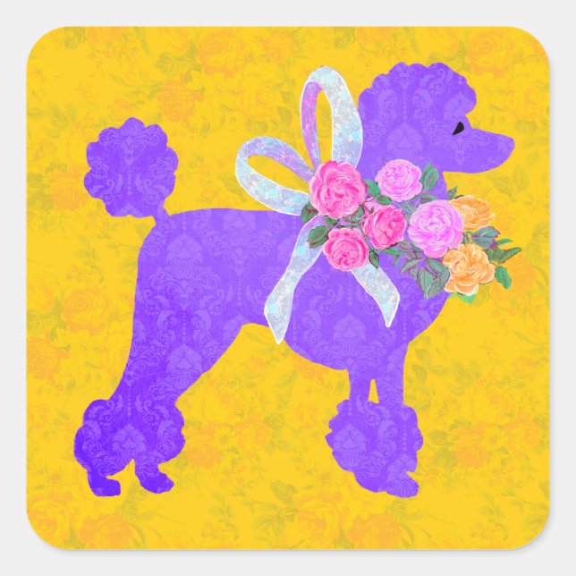 Sticker Carré Fournitures de parties de caniche pourpre (Devant)
