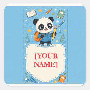 Sticker Carré Fournitures de rentrée scolaire Panda Mignon