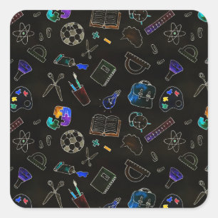 Sticker Carré Fournitures scolaires motifs, école