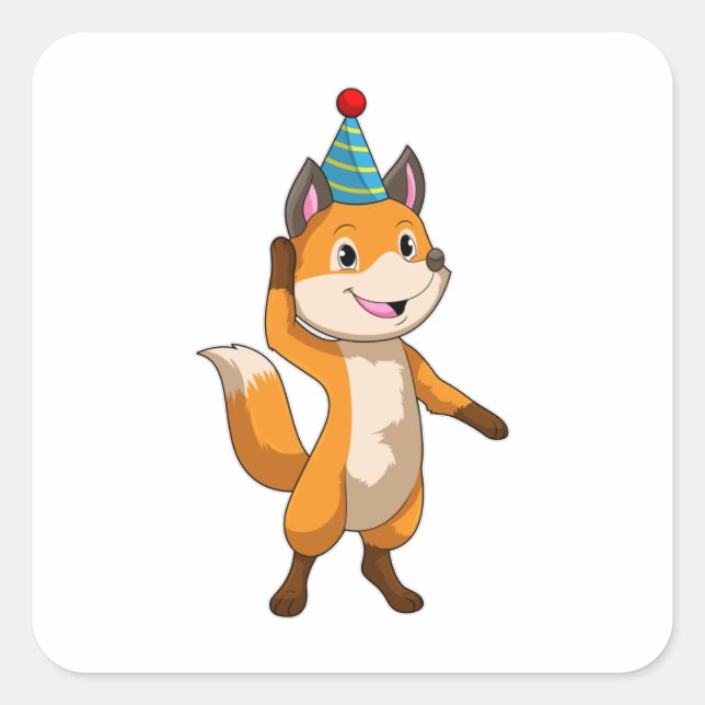 Sticker Carré Fox à la fête avec casquette de parti (Devant)