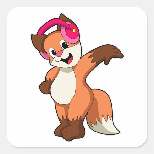 Sticker Carré Fox à la musique avec casque (Devant)