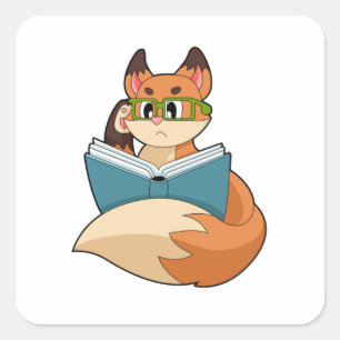 Sticker Carré Fox as nerd with Book & Glasses