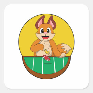 Sticker Carré Fox at Poker avec des jetons de Poker