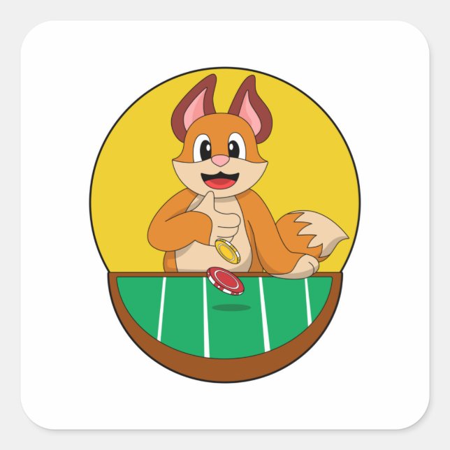 Sticker Carré Fox at Poker avec des jetons de Poker (Devant)