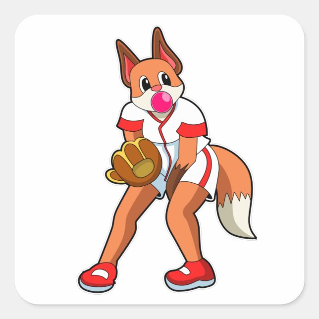 Sticker Carré Fox au baseball avec gant de baseball (Devant)