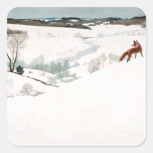 Sticker Carré Fox dans la neige, 1935 par Newell Convers Wyeth (Devant)