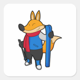 Sticker Carré Fox en ski avec ski