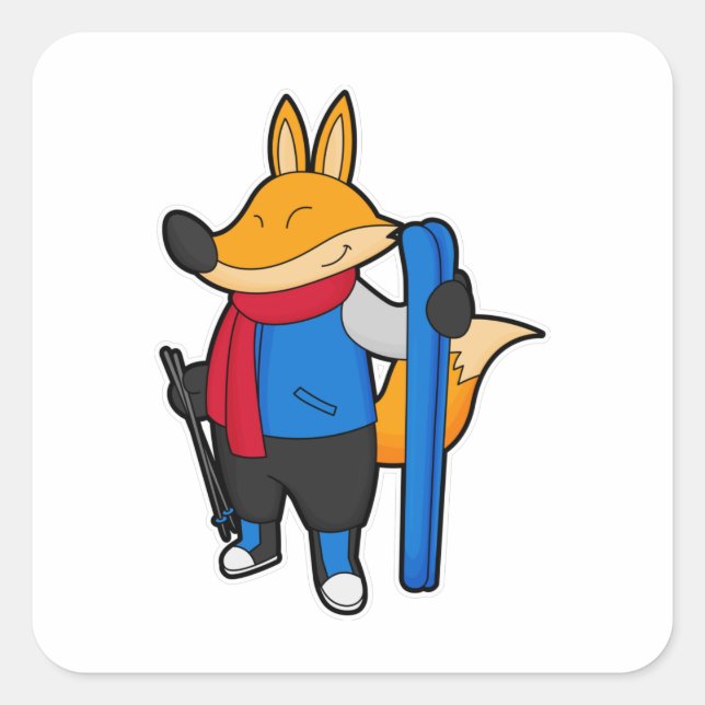 Sticker Carré Fox en ski avec ski (Devant)