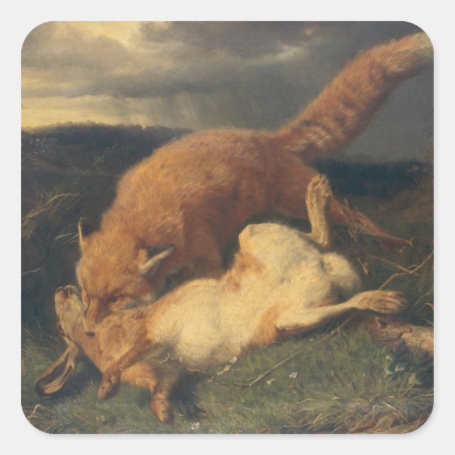 Sticker Carré Fox et lièvre, 1866 (Devant)
