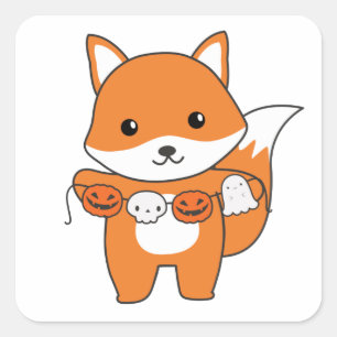Sticker Carré Fox Happy Halloween Citrouille Chat Costume Carré 
