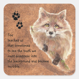Sticker Carré Fox, totem animal, guide d'esprit, symbole