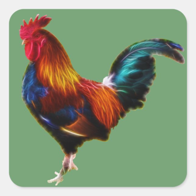 Sticker Carré Fractalius Leghorn Rooster (Devant)