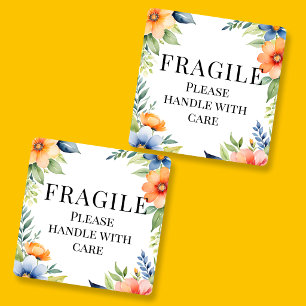 Sticker Carré Fragile Poignée avec soin Carré floral adhésif