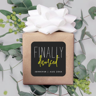 Sticker Carré Frais Simple Noir Enfin Divorcé Humour Séparation