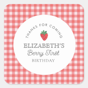 Sticker Carré Fraise Berry Premier pique-nique Anniversaire