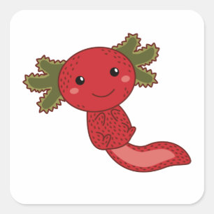 Sticker Carré Fraise Kawaii Axolotl Berry Cute