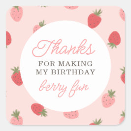 Sticker Carré Fraise rose Merci d'anniversaire