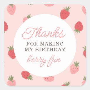 Sticker Carré Fraise rose Merci d'anniversaire