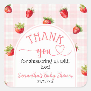 Sticker Carré Fraise sucrée couche rustique bébé fille douche