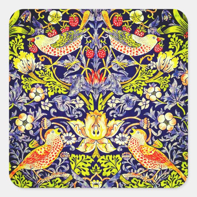 Sticker Carré Fraise Thief Oiseaux William Morris (Devant)