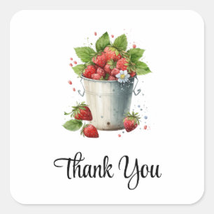 Sticker Carré Fraises dans un Merci à seau