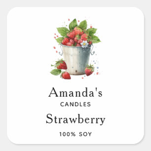 Sticker Carré Fraises dans une bougie de seau