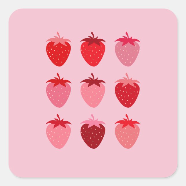 Sticker Carré Fraises Esthétiques Roses Et Rouges Préppines (Devant)