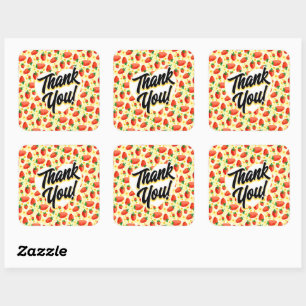 Sticker Carré Fraises et marguerites Merci d'aquarelle