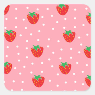 Sticker Carré Fraises et rose de pois