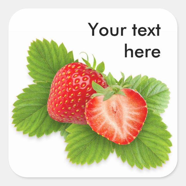 Sticker Carré Fraises sur feuille (Devant)