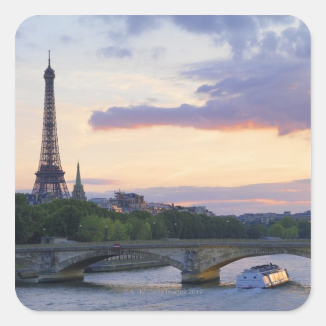 Sticker Carré France, Paris, bateau-tour sur la Seine, Eiffel (Devant)