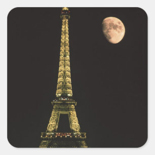 Sticker Carré France, Paris. Tour Eiffel la nuit avec