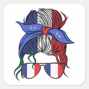 Sticker Carré France pimentée avec le drapeau français